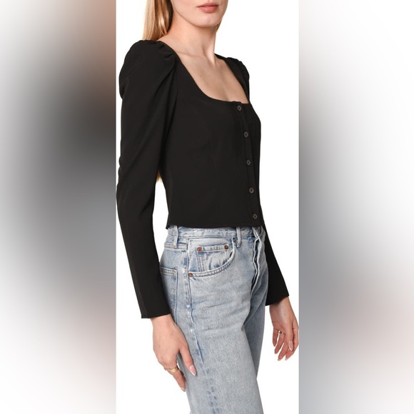 NWOT WAYF Unforgettable Long Sleeve Puff Shoulder Top - Black - Picture 5 of 9